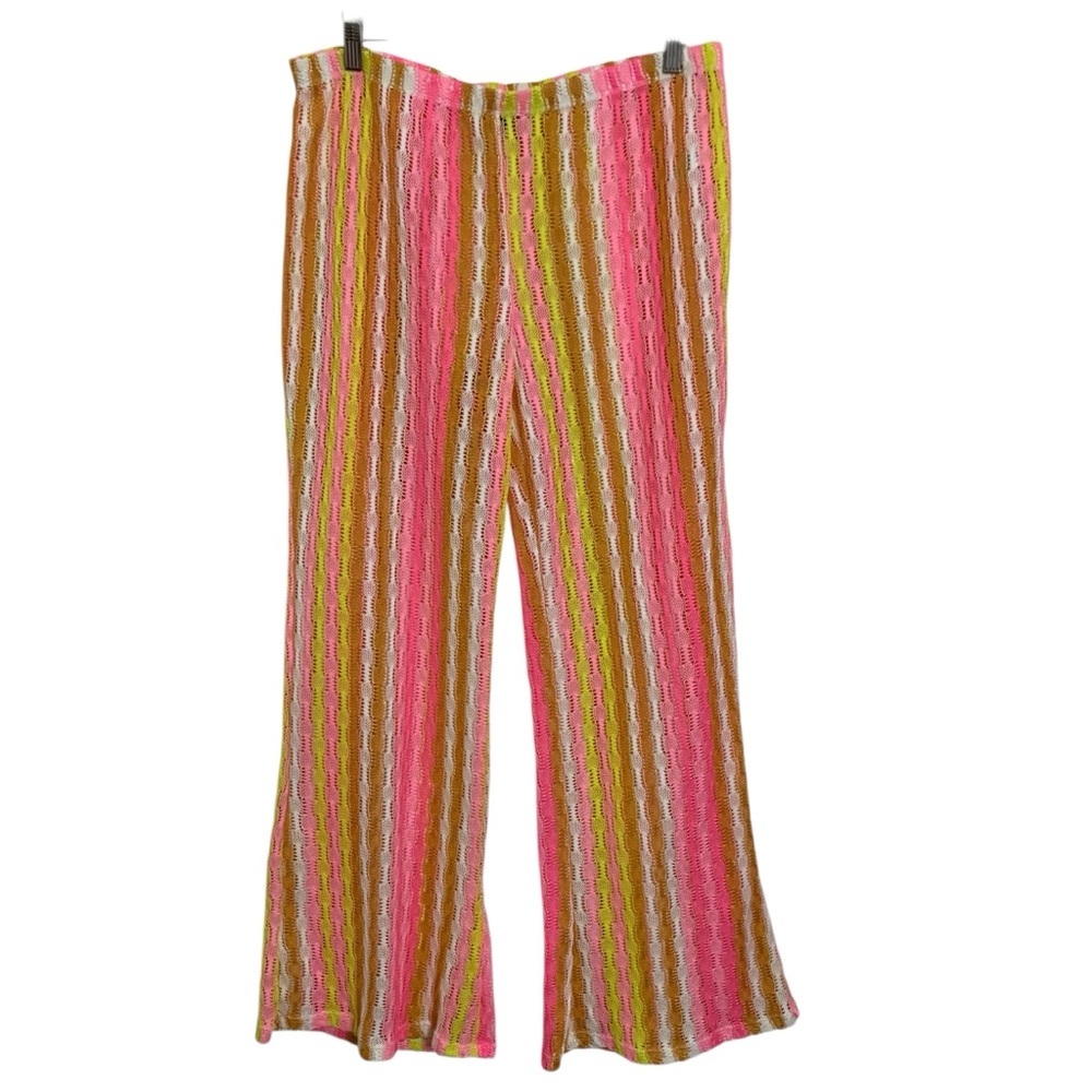 Wild Fable Crochet Stripe Swim Coverup Wide leg pants Size large resort flare